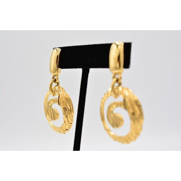 Givenchy Vintage Dangle Earrings Brushed Gold Dangle Shiny Signed 1980s BinAK - Picture 3 of 12